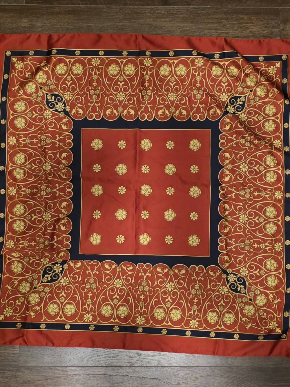 Art of the Scarf Red and Gold Ornate Square Scarf